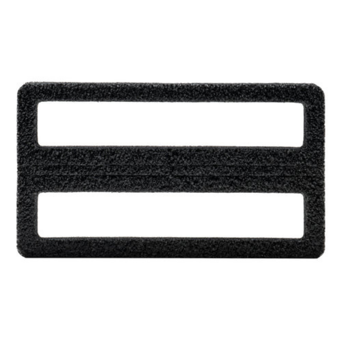 Black rectangular fishing tackle accessory made of textured material with two horizontal slots, designed for securing gear, identified as Spro Coike Keeper.