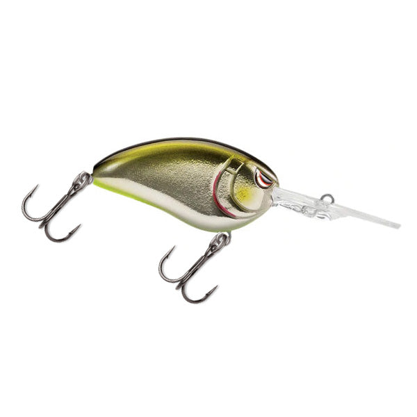 SPRO Little John Baby DD 60 Crankbait in green and silver with dual treble hooks and a clear plastic diving lip designed for effective fishing lure action.
