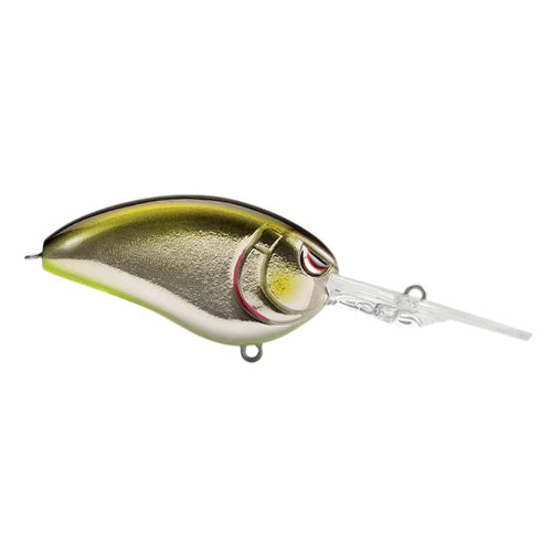 SPRO Little John Baby DD 60 Crankbait featuring a compact, rounded body with metallic green and gold coloring and a clear extended lip for deep diving, designed for fishing tackle use.