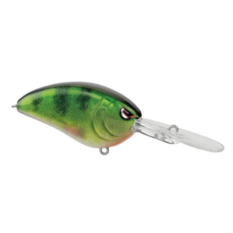 SPRO Little John Baby DD 60 Crankbait fishing lure in green and black pattern with detailed eye and clear diving lip, designed for effective fishing tackle use.