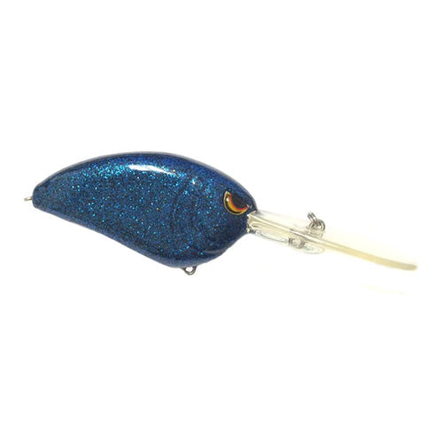 SPRO Little John DD 70 Crankbait in dark blue with glitter finish, featuring a detailed eye and long clear diving lip, designed for fishing tackle enthusiasts.