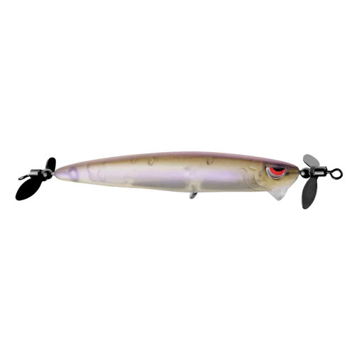 SPRO Spin John 80 Spybait fishing lure with a streamlined body, propeller blades on both ends, and realistic eye detail designed for effective fishing tackle use.