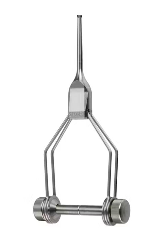 Stainless steel Stonfo Streamer Bobbin with adjustable tension knobs and wire arms designed for hands-free fly tying and fishing tackle applications.