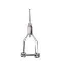 Stonfo Streamer Bobbin made of polished metal with a slender vertical tube supported by two arms connected to a horizontal base, used for holding thread securely in fly fishing tackle.