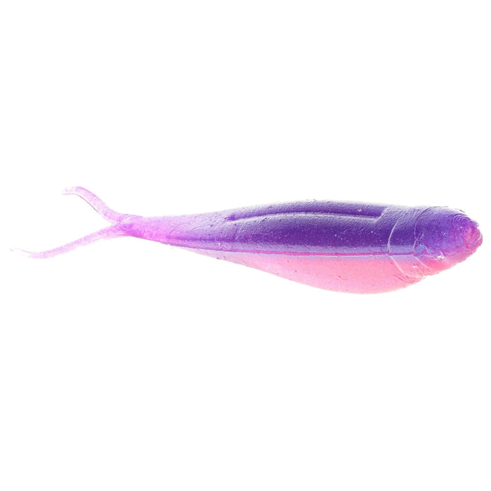 Strike King 3.5" Baby Z-Too Soft Jerkbait fishing lure in purple and pink with a soft, slender body and twin tail design for lifelike movement in fishing tackle.