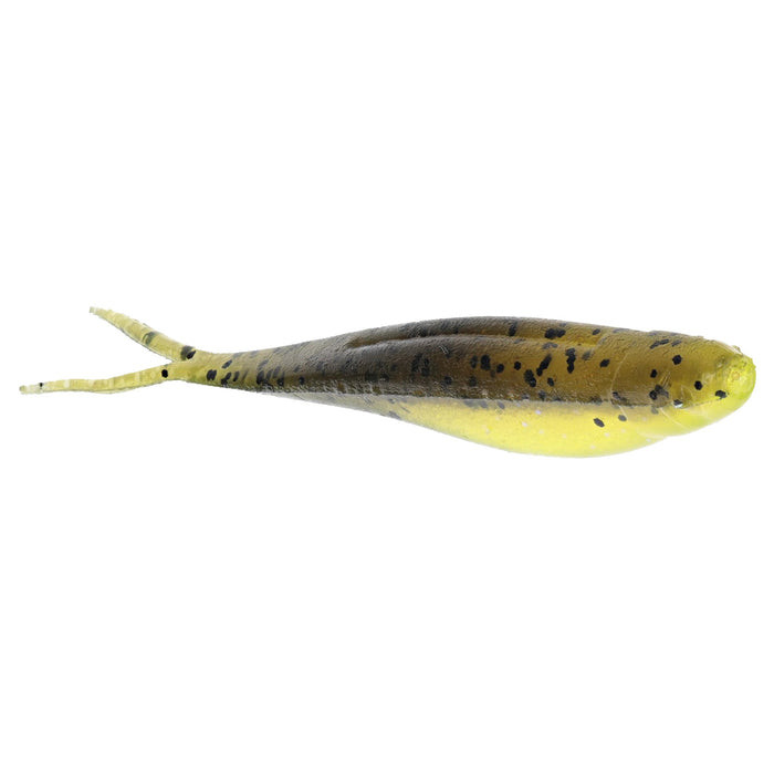 Strike King 3.5" Baby Z-Too Soft Jerkbait fishing lure in soft plastic with a two-tone yellow and dark spotted pattern, designed for effective fishing tackle use.