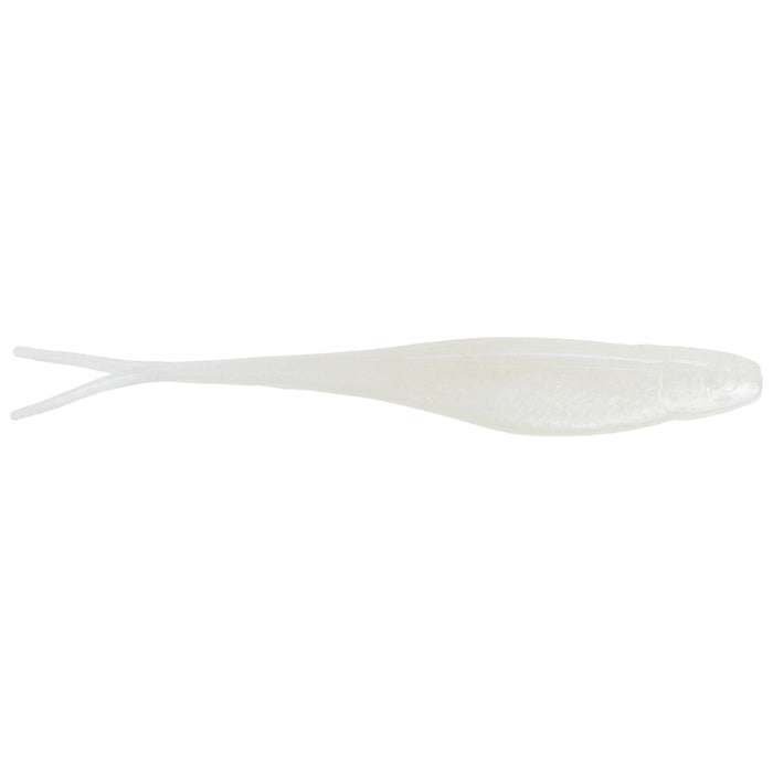 Strike King 4" Z-Too Soft Jerkbait in a pearl white color, designed as a soft fishing lure with a split tail for lifelike movement in water.