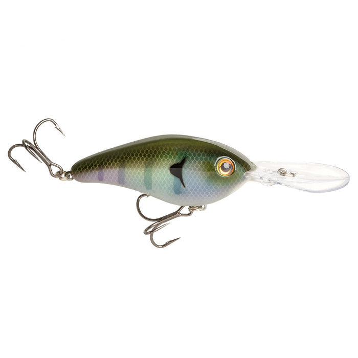 Strike King 6XD Elite Crankbait fishing lure with realistic fish pattern, detailed eye, and two sharp treble hooks, designed for effective fishing tackle use.