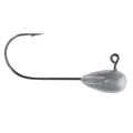 Strike King Bitsy Crackin' Tube Jig Head featuring a sharp, curved hook attached to a streamlined, metallic weighted head with an eyelet for fishing tackle use.