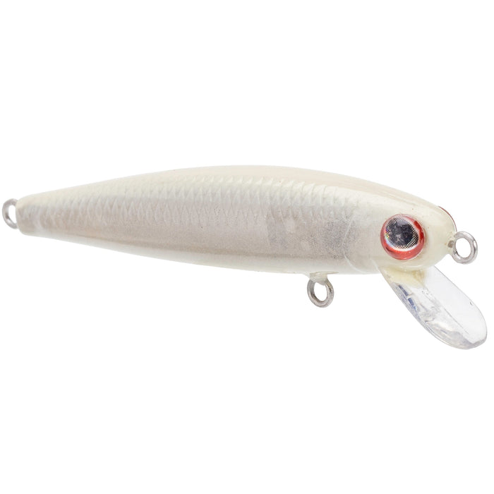 Strike King Bitsy Jerkbait fishing lure in white with detailed textured body and realistic eyes designed for effective fishing tackle use.