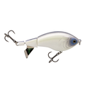 White and silver fishing lure with blue eye and two treble hooks, designed as the Strike King Clickin' Chicken for freshwater fishing tackle.