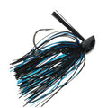 Strike King Compact Tungsten Casting Jig featuring a black and blue skirted fishing lure with a sturdy hook and weed guard, designed for effective fishing tackle use.