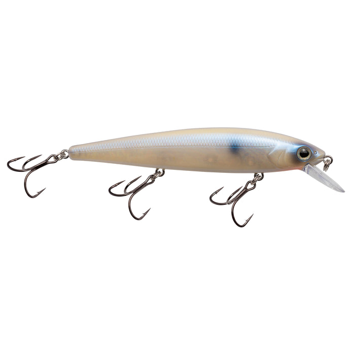 Strike King KVD Elite 300 Jerkbait fishing lure in pale blue and beige with three sharp treble hooks and a clear angled lip for realistic underwater movement.