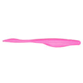 Bright pink soft fishing lure with slender ribbed body and tapered tail, designed for use as Strike King KVD Perfect Plastics 5" Caffeine Shad in fishing tackle.