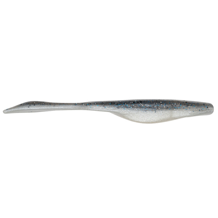 Strike King KVD Perfect Plastics 5" Caffeine Shad fishing lure in silver with blue and black speckles, designed for use as fishing tackle in musky and other freshwater fishing.