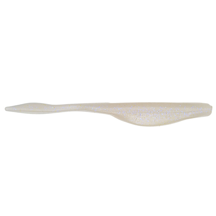 Strike King KVD Perfect Plastics 5" Caffeine Shad soft fishing lure in pearlescent white with subtle glitter designed for freshwater fishing tackle.