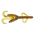 Strike King KVD Perfect Plastics Game Hawg is a soft plastic fishing lure with multiple curly tails and appendages in a translucent yellow and brown speckled pattern, designed for musky fishing.