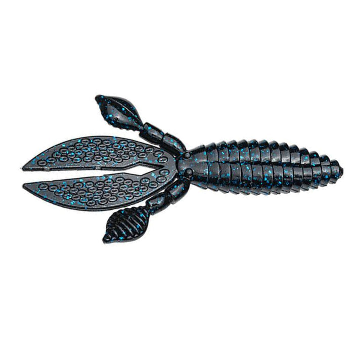 Strike King KVD Perfect Plastics Rodent fishing lure in black and blue with textured claws and segmented body designed for musky and freshwater fishing tackle.