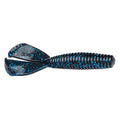 Strike King Magnum Rage Menace Grub soft fishing lure in black with blue speckles, featuring a ribbed body and split tail designed for lifelike movement in water.