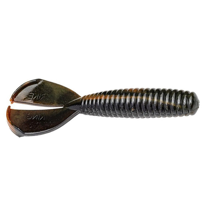 Strike King Magnum Rage Menace Grub fishing lure in black, featuring ribbed body with split-tail design for enhanced movement and attraction in water.