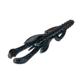 Close-up of a black Strike King Rage Hawg soft plastic fishing lure with blue speckles, designed to mimic a crawfish for effective fishing tackle use.