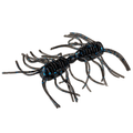 Two black soft plastic fishing lures with blue flecks and multiple flexible legs, designed as Strike King Sexy Bug fishing tackle for musky and freshwater fishing.