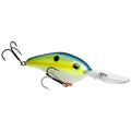Strike King Silent Series 6XD Crankbait fishing lure with blue, green, and yellow body, realistic eye detail, and two treble hooks designed for effective fishing tackle.