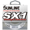 Sunline SX1 Braided Line spool in deep green, highlighting its strong and sensitive braided fishing tackle designed for durability and performance.