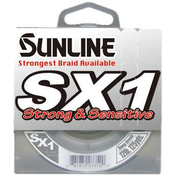 Sunline SX1 Braided Line spool in deep green, highlighting its strong and sensitive braided fishing tackle designed for durability and performance.