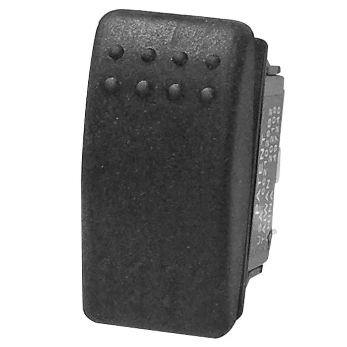 TH Marine Quick Click Rocker Switch MOM-off-MOM in black with textured grip and eight raised dots for tactile feedback, designed for marine electronics and fishing tackle use.