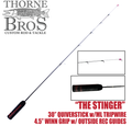 Thorne Bros Custom Ice Rod - MJO Series "The Stinger" features a sleek black 30-inch quiverstick with medium-light tripwire tip, 4.5-inch Winn grip, and outside recreational guides.