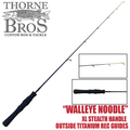 Thorne Bros Custom Ice Rod - MJO Series "Walleye Noodle" with a sleek black design, XL stealth handle, and outside titanium reel guides for enhanced ice fishing performance.
