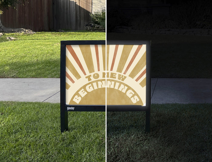 To New Beginnings Yardsy Sign - Day Night