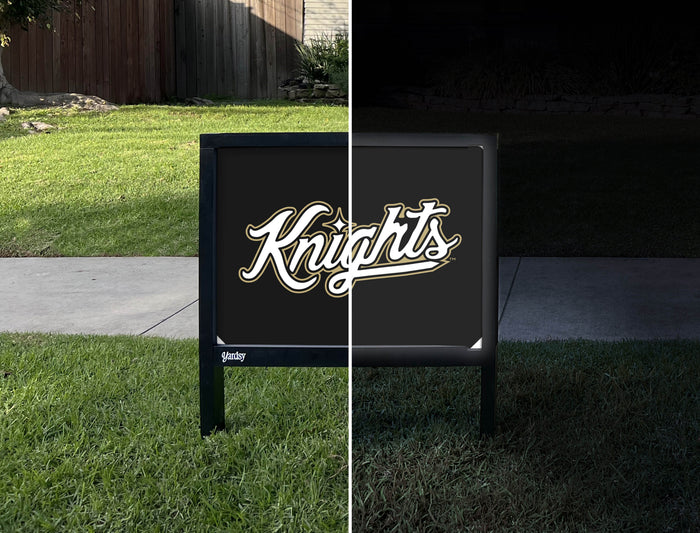 UCF Knights Script Mark Black Yardsy Sign - Day Night