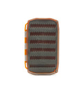 Umpqua Essential Foam Fly Box in bright orange with gray foam interior designed to securely hold fishing flies, ideal for organizing fishing tackle and gear.