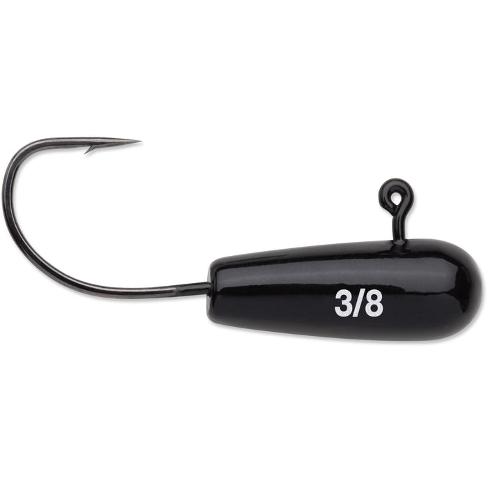 VMC Finesse Tube Jig in black with a sharp curved hook and 3/8 weight marking designed for precise fishing tackle use.