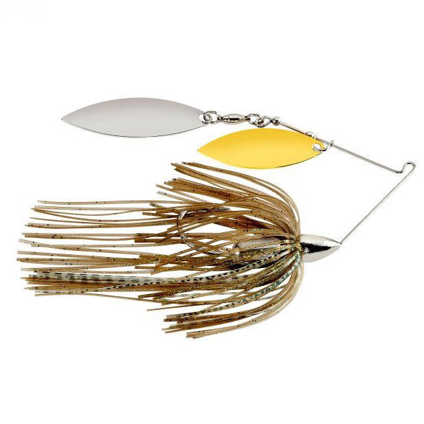 War Eagle Nickel Screamin Eagle Double Willow Spinnerbait with silver and gold spinner blades and a brown skirt with black speckles, designed for fishing tackle enthusiasts.