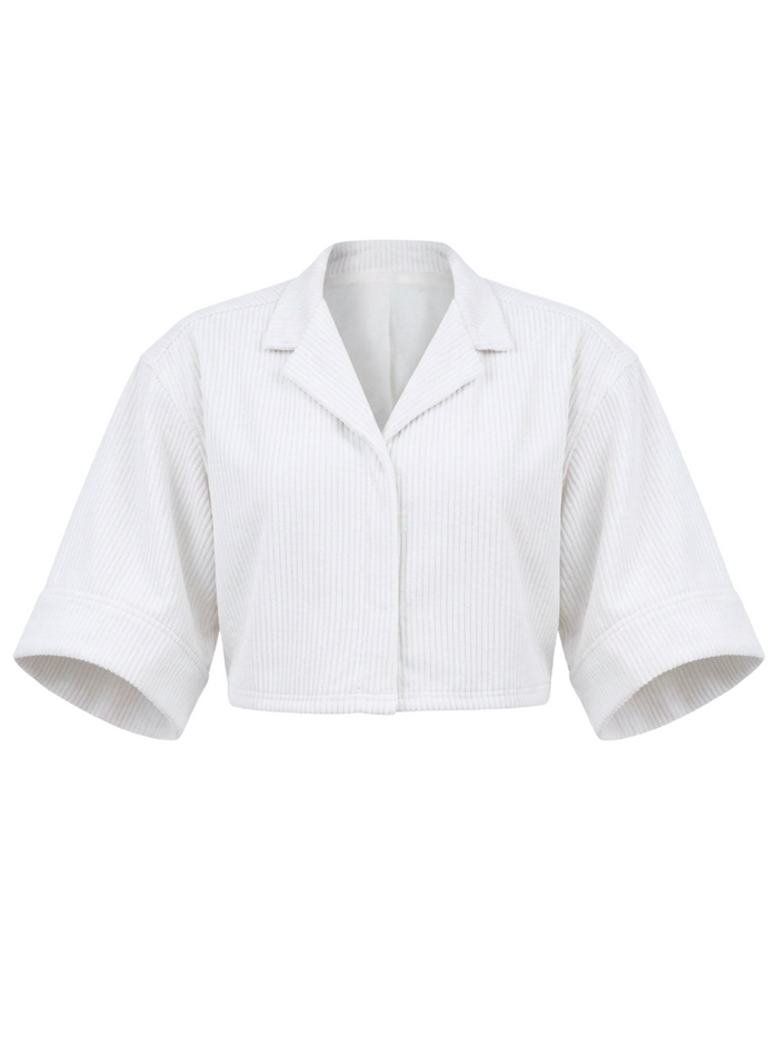White Rib Cropped Resort Shirt – Front view
