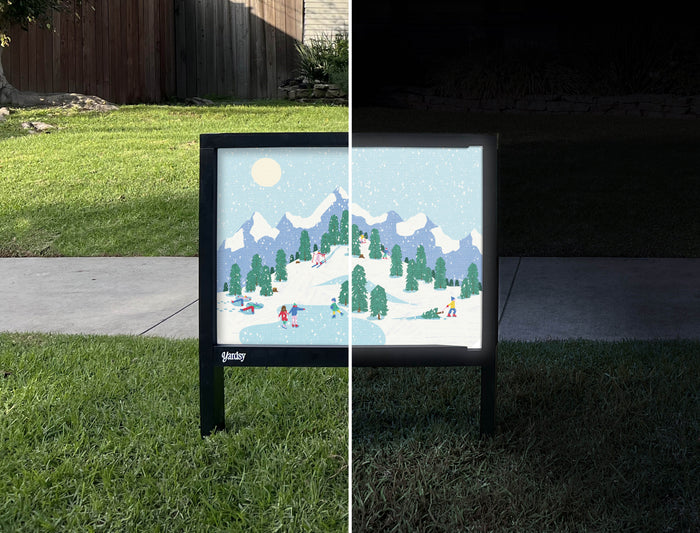 Winter Wonderland Yardsy Sign - Day Night