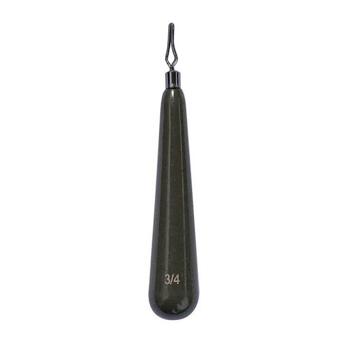 WOO! Tungsten Heavy Series Invisashot Drop Shot Weight in dark metallic color with tapered cylindrical shape and attached swivel for fishing tackle use.