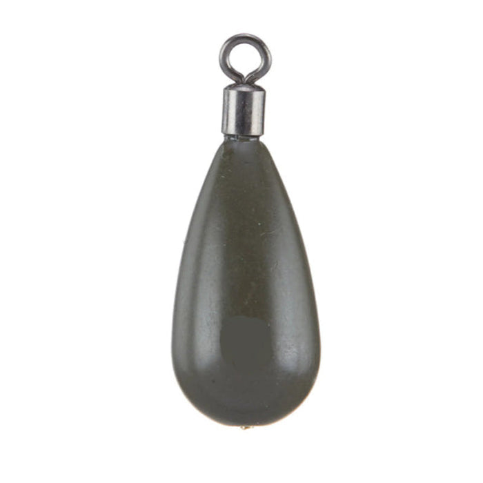 WOO! Tungsten Invisashot Drop Shot Weight - Closed Eye Tear Drop in dark gray, featuring a smooth tear drop shape with a metal swivel eye for fishing tackle applications.
