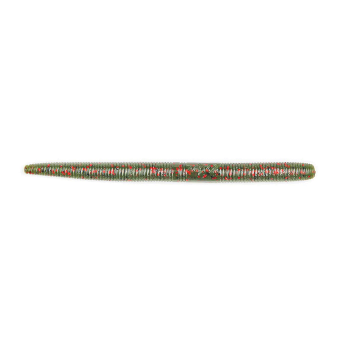 X-Zone 5" True Center Stick soft plastic fishing lure in green with red flecks, designed for effective fishing tackle use.