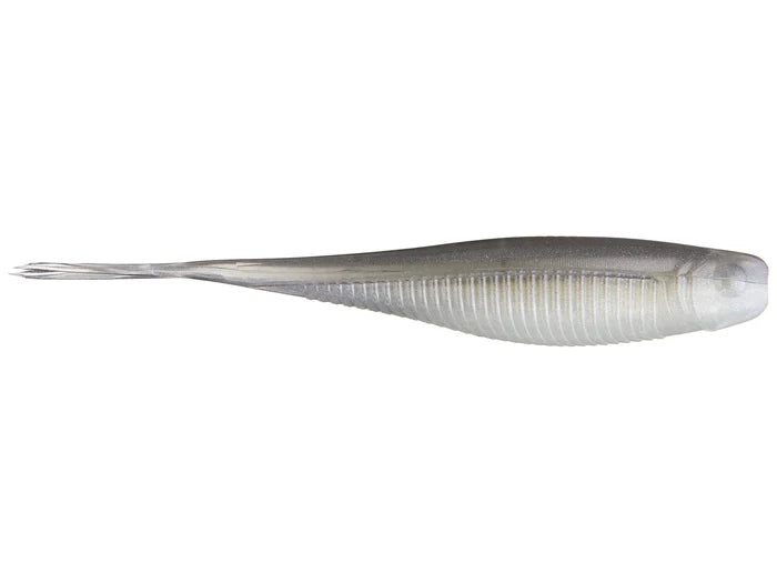 X-Zone Rally Shad soft fishing lure in translucent gray with ribbed body and paddle tail designed for realistic movement in water for effective fishing tackle use.