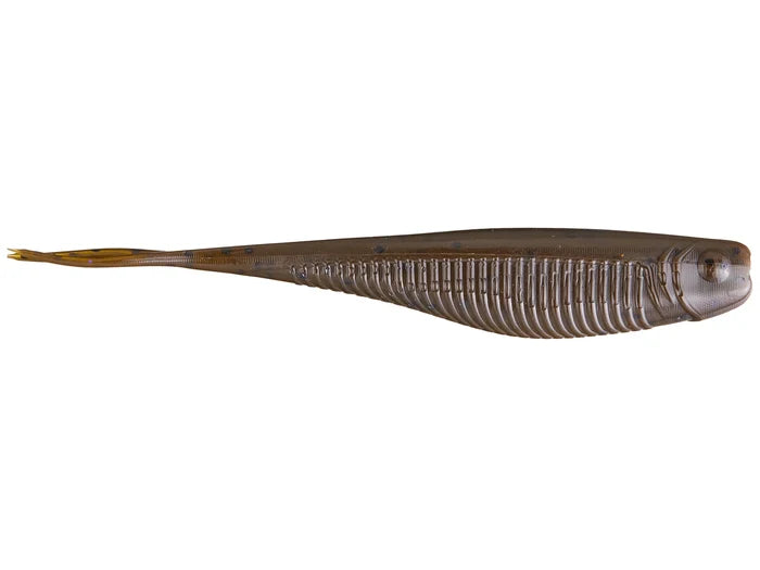 X-Zone Rally Shad fishing lure in translucent brown with ribbed body detail and realistic fish head shape designed for effective fishing tackle use.