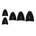 Set of five black X-Zone Tungsten Arrowhead Weight fishing tackle pieces in varying sizes, designed for precise control and balance in musky and fly fishing.