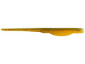 X-Zone Whiplash Shad fishing lure in translucent yellow with black speckles, designed for musky fishing tackle, featuring a slender, elongated body and paddle tail.