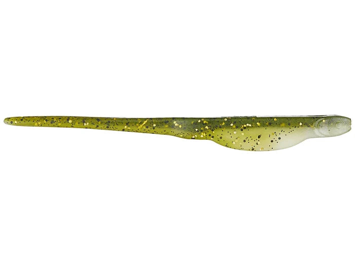 X-Zone Whiplash Shad fishing lure in translucent green with gold glitter accents, designed for effective freshwater fishing tackle.