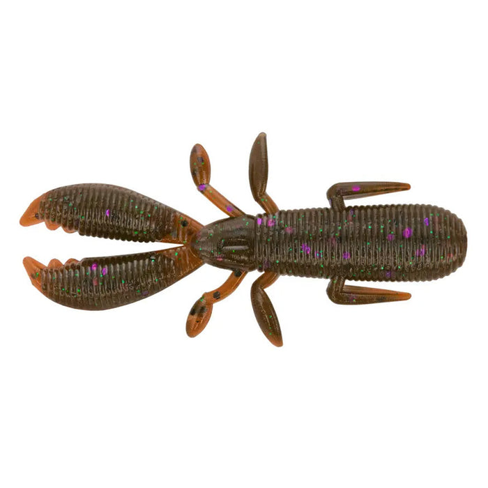 Yamamoto 2.5" Covert Craw soft plastic fishing lure in dark green with purple flecks, designed to mimic a crawfish for musky and freshwater fishing tackle.