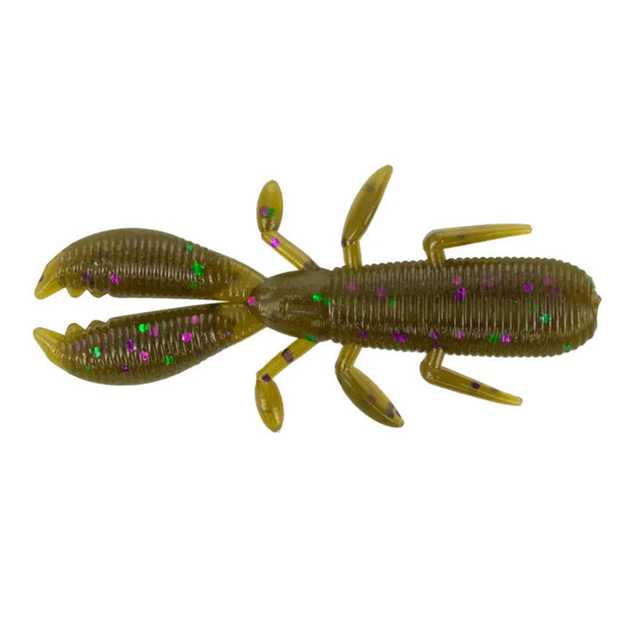 Yamamoto 2.5" Covert Craw fishing lure in translucent green with purple and green speckles, designed to mimic a crawfish for effective fishing tackle use.