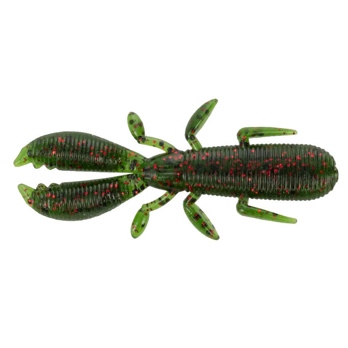 Yamamoto 2.5" Covert Craw fishing lure in dark green with red speckles, designed to mimic a crawfish for freshwater fishing tackle.